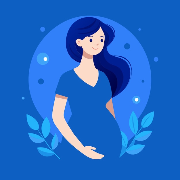 Vector a blue background with a pregnant woman in a blue circle with the words  pregnant