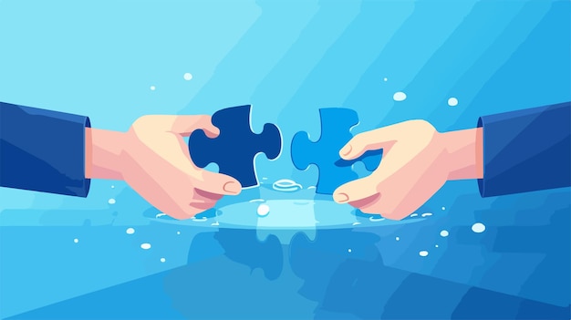 Vector a blue background with puzzle pieces that says  hands