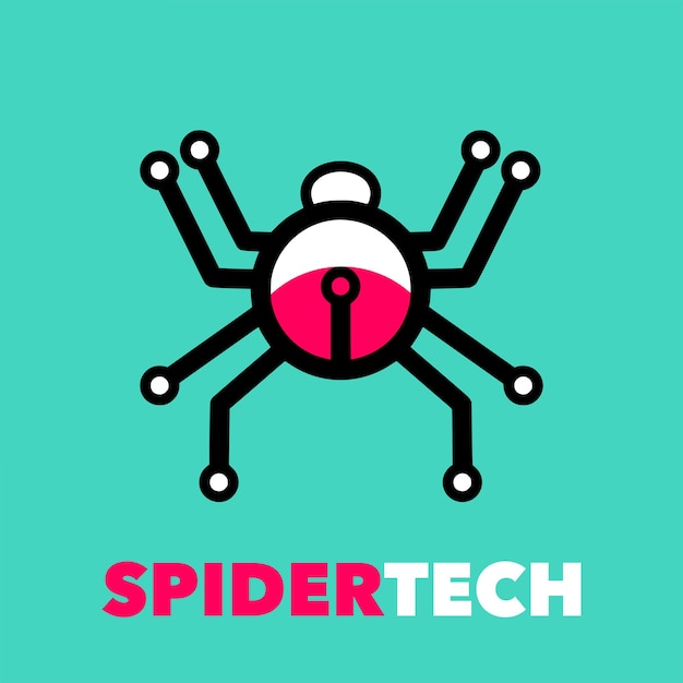 A blue background with a spider logo and the word spider tech