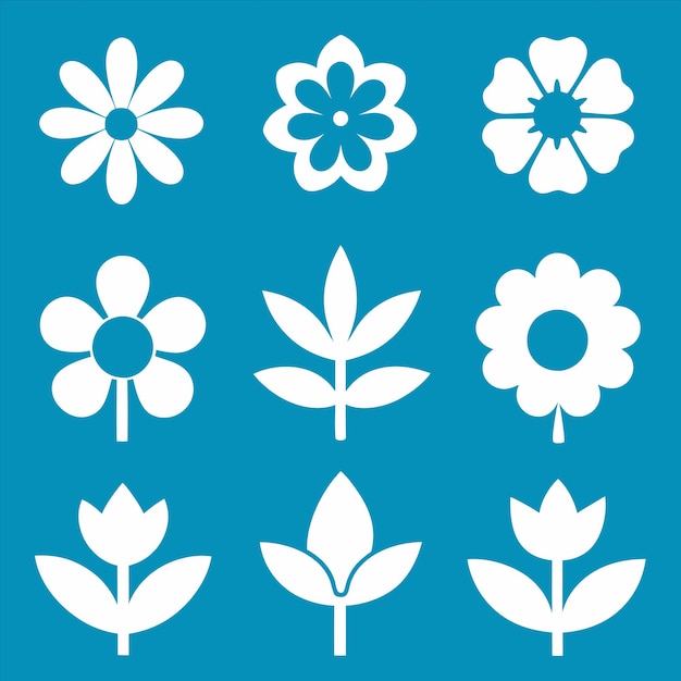 a blue background with white flowers and leaves