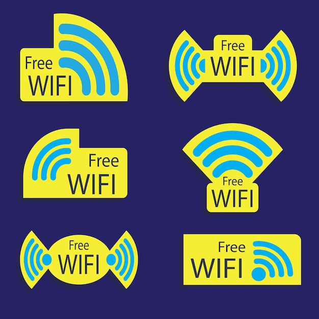 Vector blue background with a yellow sign that says free wifi