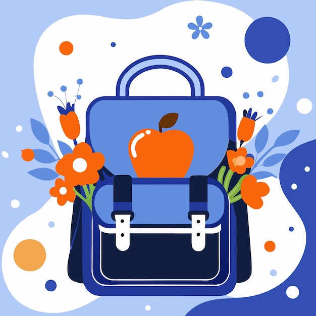 Vector a blue bag with an apple on it and an apple on the back