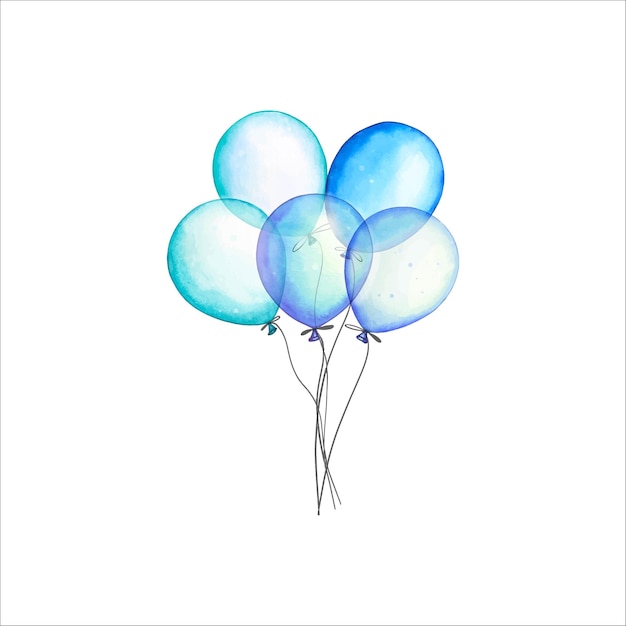 Vector blue balloons hand drawn watercolor illustration