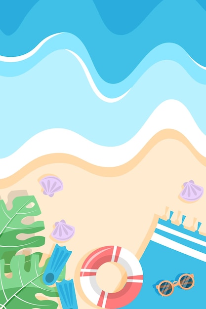 Blue Beach and Stuff on the Sand Illustration