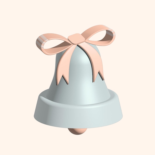 Blue bell with pink bow on beige background symbol 3D effect