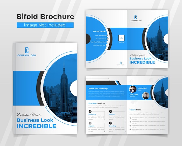 Vector blue bifold brochure design template