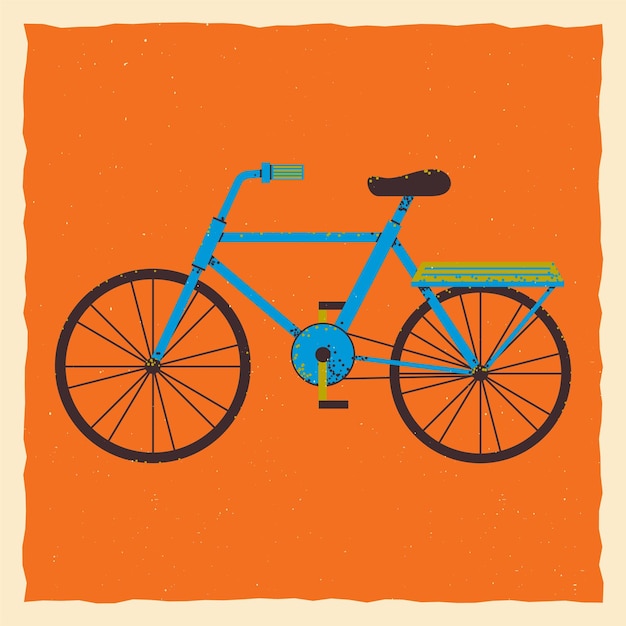 Blue bike Square template with a bicycle with a luggage rack Square template in grunge style