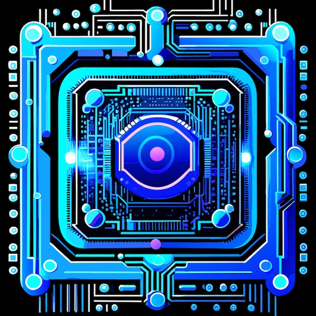 blue binary circuit board digital blue background in the square qr bar vector illustration