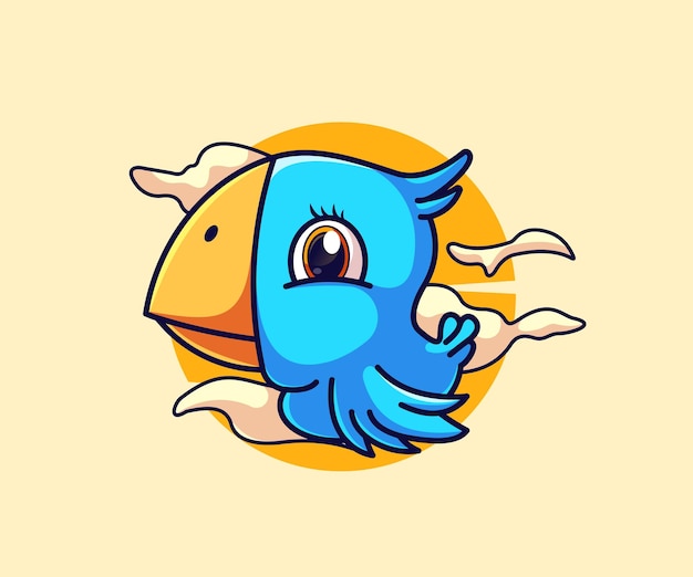 blue bird mascot illustration icon vector flat cartoon style