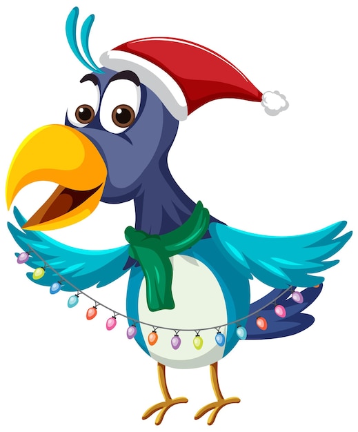 Blue bird wearing Christmas hat cartoon character