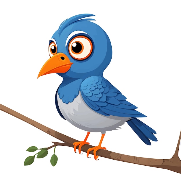 Vector a blue bird with big orange eyes and a blue beak on a branch