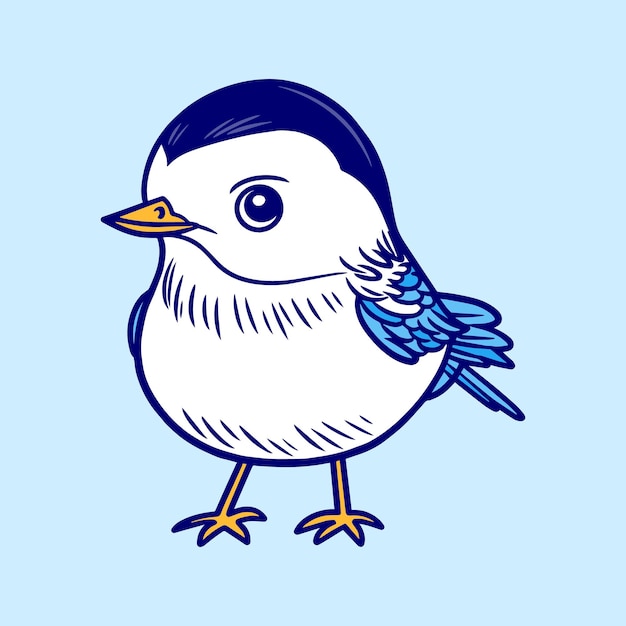 A blue bird with a blue head and blue eyes is on a light blue background.