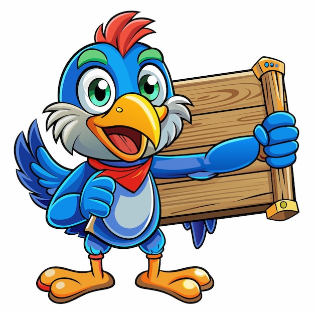 a blue bird with a blue scarf holding a wooden sign that says quot a blue bird quot