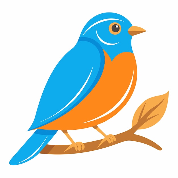 Vector a blue bird with orange and blue feathers on a branch