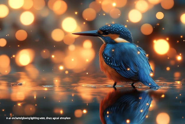 a blue bird with a reflection of a blue bird in the water