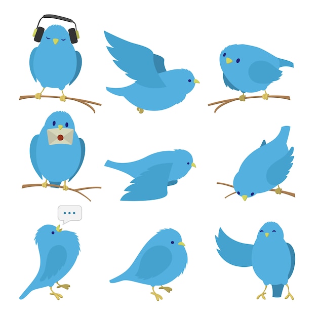 Blue birds set isolated