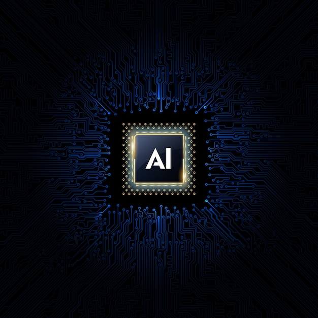 A blue and black background with a computer chip that says ai.