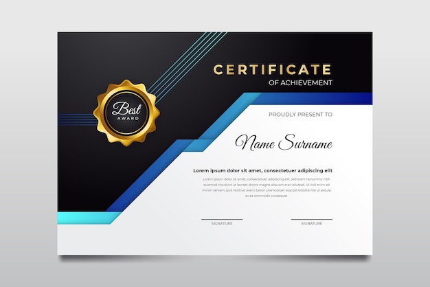 Blue and black color certificate template design suit for student employee winner and much more Premium Vector