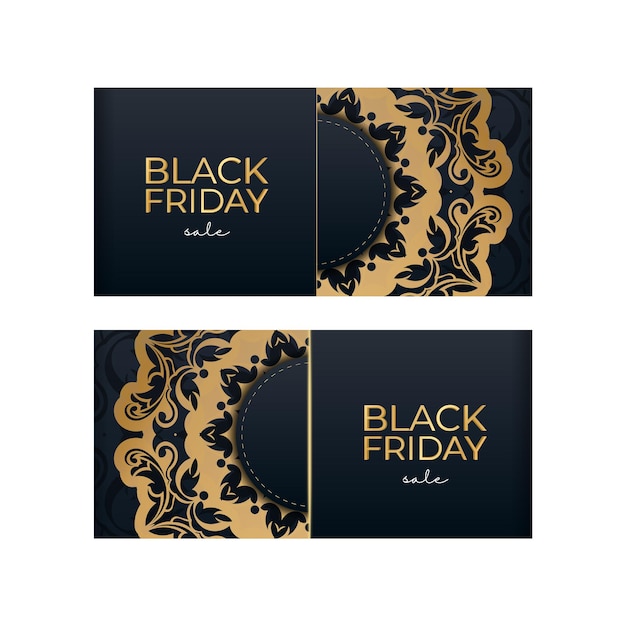 Blue black friday sale poster with round gold pattern