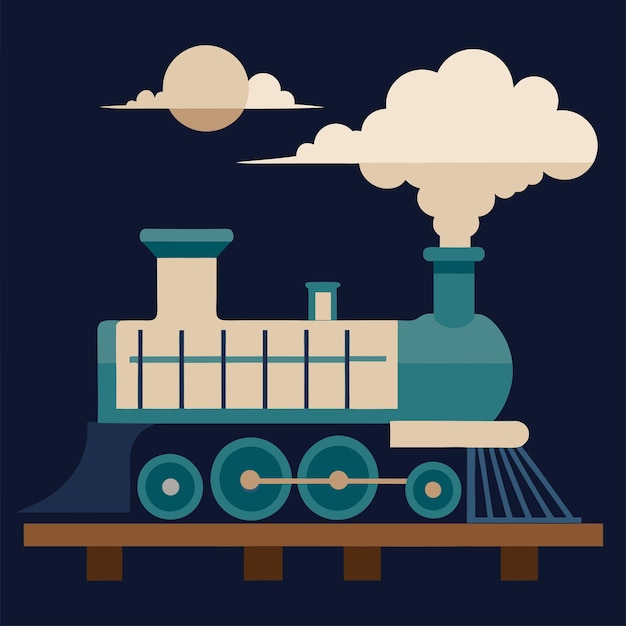 Vector a blue and black picture of a train with smoke coming out of it