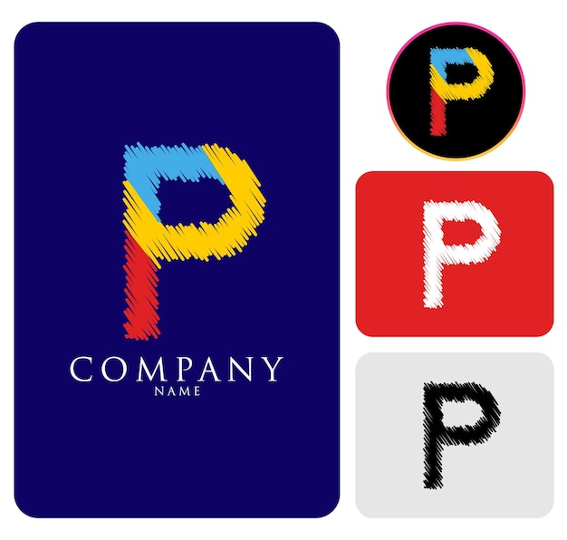 Blue Black Red and White Colorful alphabet Abstract letter P logo for the company and corporate