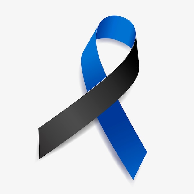 Blue and black ribbon awareness Ocular Melanoma, Police Officers Lost in the Line of Duty. Isolated on white background. Vector illustration.