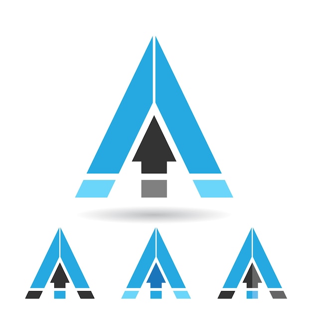 Blue and Black Triangular Letter A Icon with an Upwards Arrow