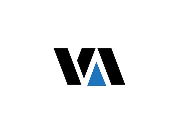 A blue and black va logo with a black triangle