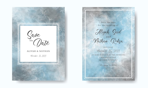 Blue Black Wedding Invitation Card Watercolor Abstract Background