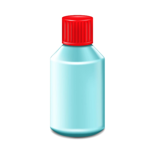 Vector blue blank bottle with red screw cap vector illustration cosmetic or medical product packaging