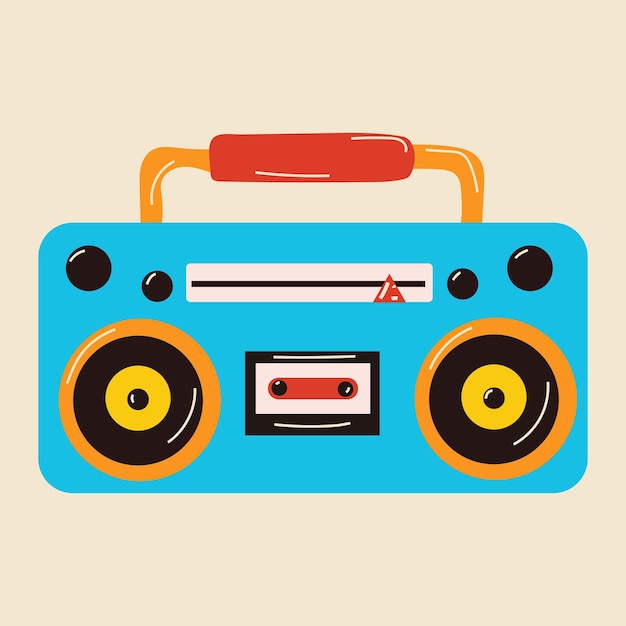 Blue Boombox or radio cassette tape player icon in flat style on a white background