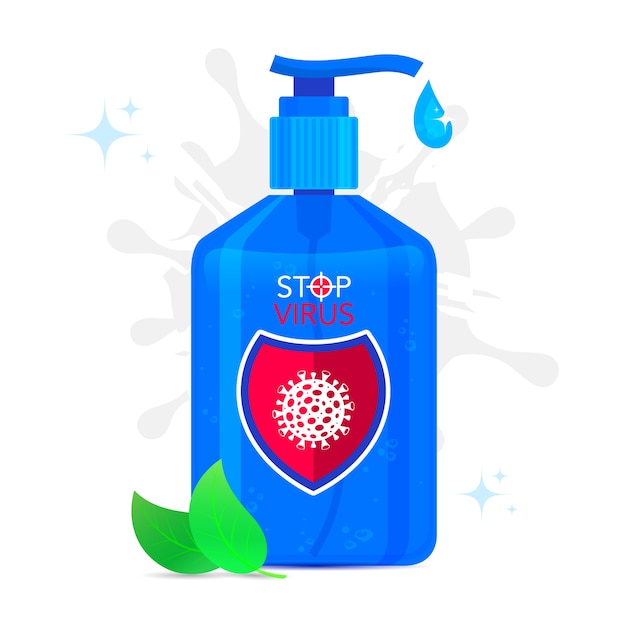 Vector blue bottle of hand sanitizer, sanitation for hygiene on a white background. stop the virus.