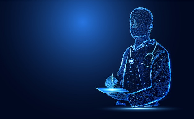 Vector blue bright doctor silhouette background