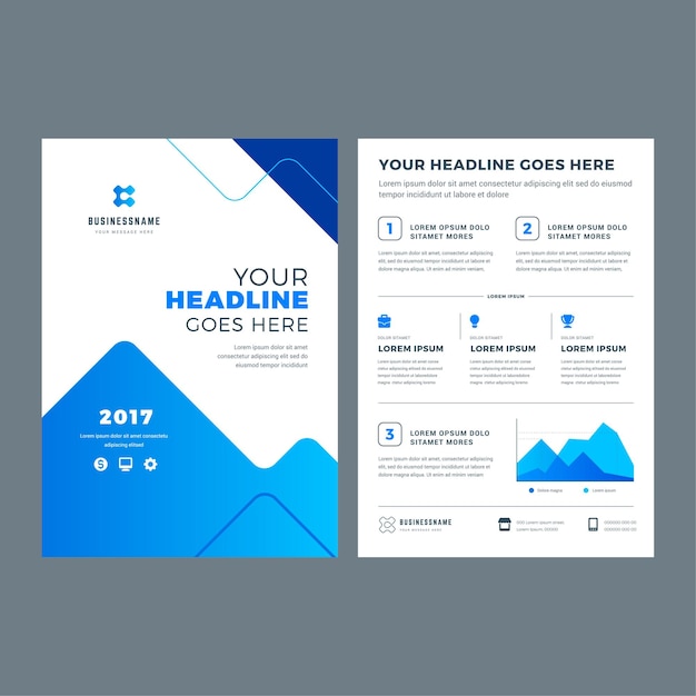 Blue brochure annual report flyer design template vector abstract flat background with logo design