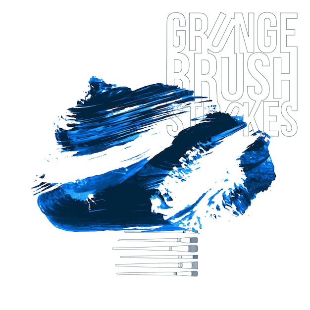 Blue brush stroke and texture Grunge vector abstract hand painted element