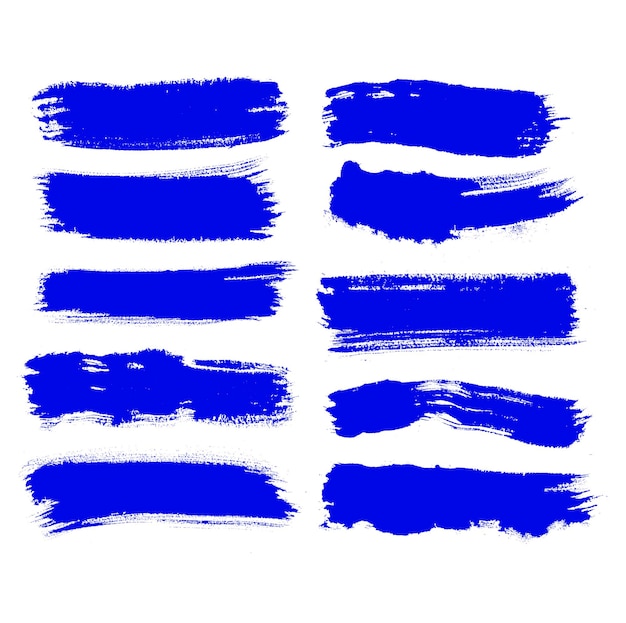 Blue Brush strokes Vector paintbrush set Round grunge design elements Long text boxes Dirty