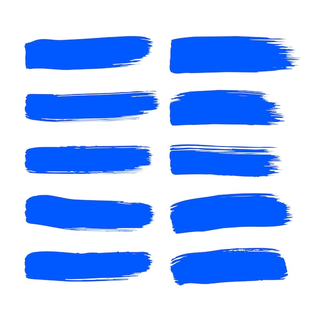 Blue Brush strokes Vector paintbrush set Round grunge design elements Long text boxes Dirty