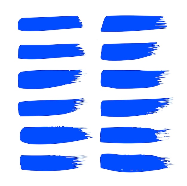 Blue Brush strokes Vector paintbrush set Round grunge design elements Long text boxes Dirty