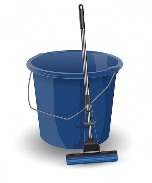 Vector blue bucket with a mop.