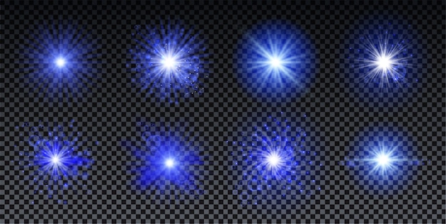 Blue burst on transparent background with sparkles. Blue star glow effect.