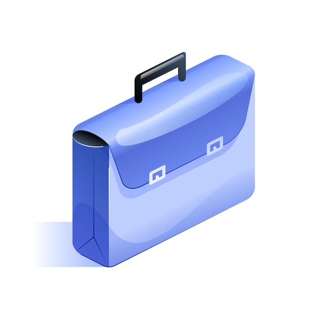 Blue business briefcase or office suitcase icon in isometric view