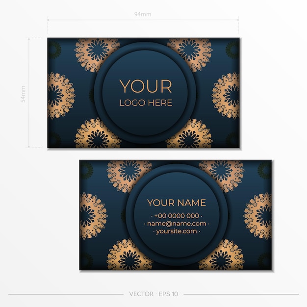 Blue Business Cards Template with Decorative Ornaments Business Cards, Oriental Pattern, Illustration.