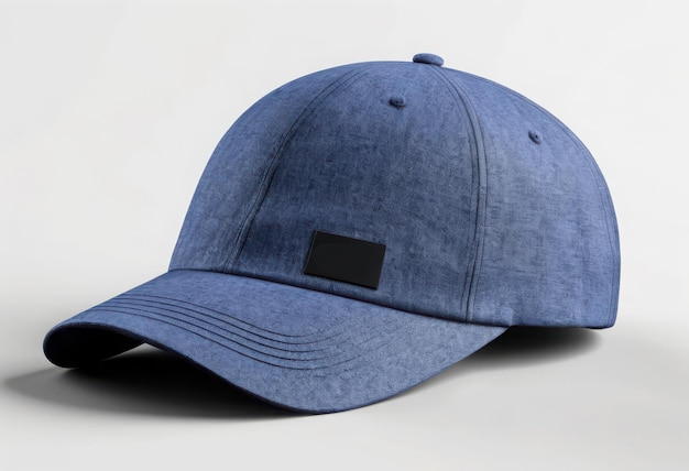 a blue cap with a square opening on the front