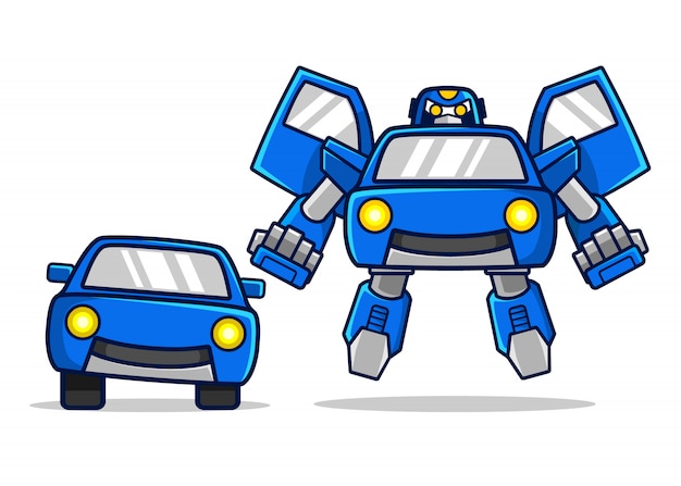 Blue car transform into a robot character