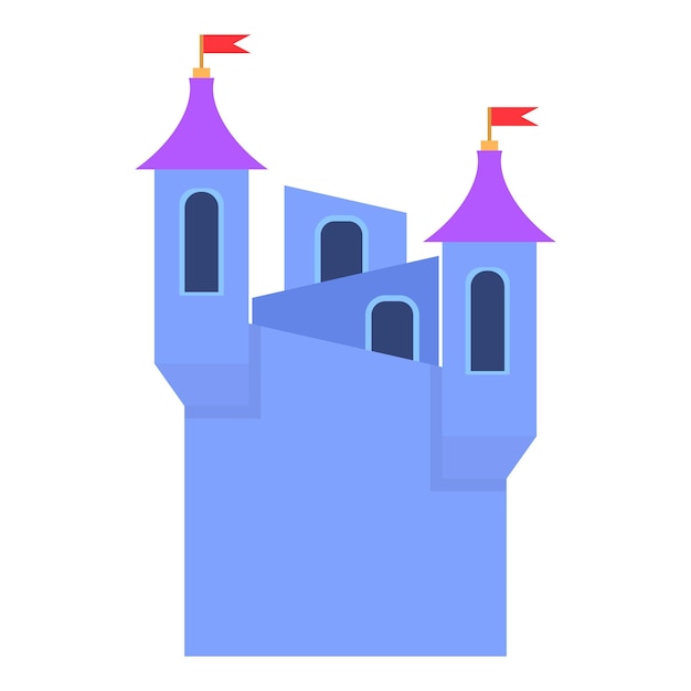 Blue castle towers with flags icon Cartoon illustration of blue castle towers with flags vector icon for web