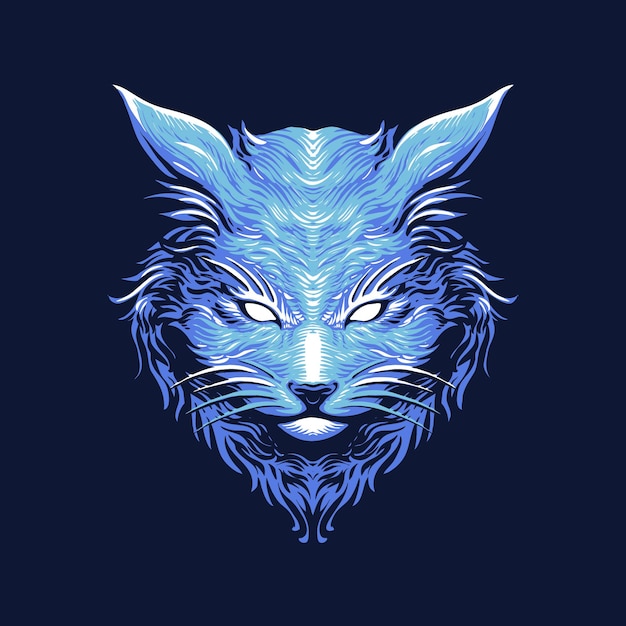 Blue cat head illustration vector