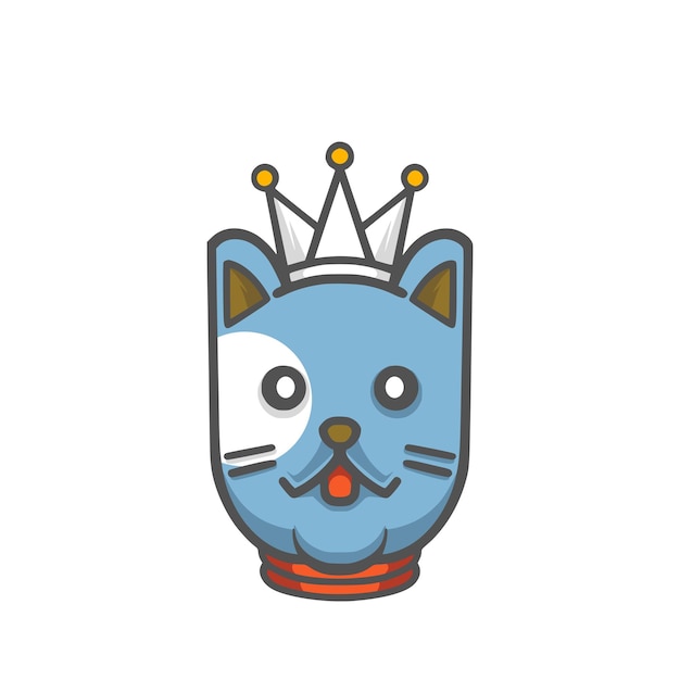 A blue cat head with a crown on it