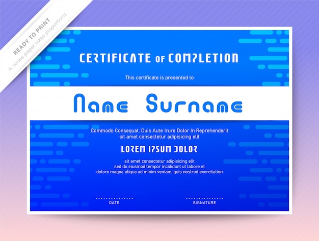 Blue Certificate of Completion template. Programming Courses diploma.