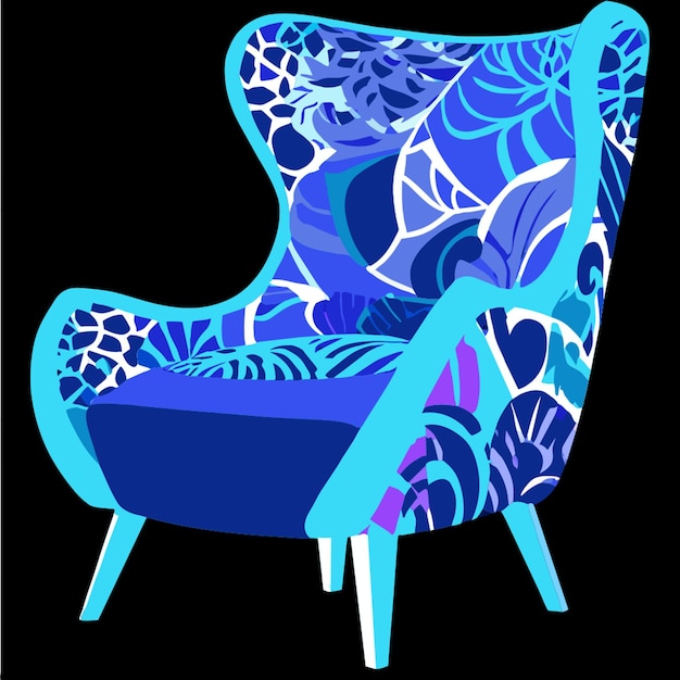 Vector a blue chair with a pattern of a blue and white print