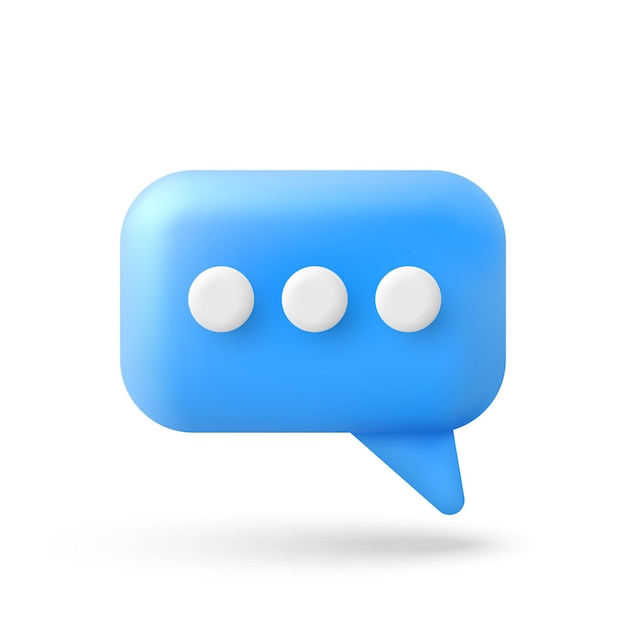 Blue chat speech bubble icon in 3d cartoon minimal style Vector illustration